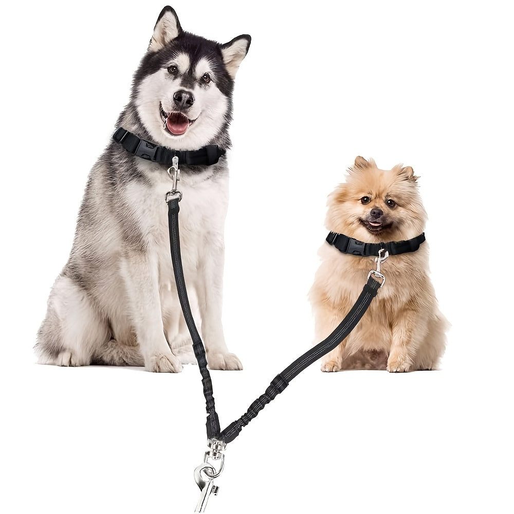 Dual Dog Car Seat Belt 2 Dogs Simultaneously No-Tangle Adjustable Bungee Headrest Clip Pet Safety Harness Small Medium Large Dogs Travel Black Red Rose Red
