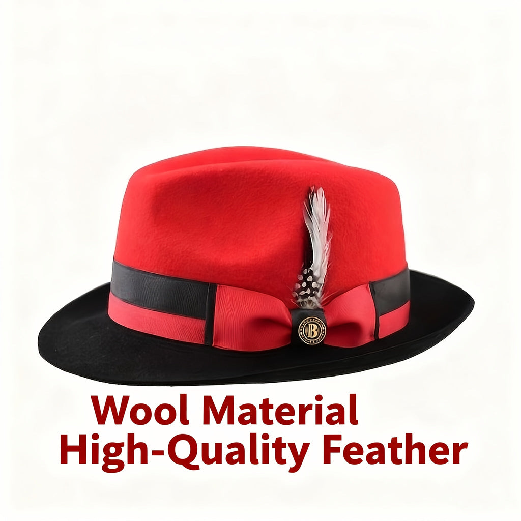 Men's Vintage British Gentleman Top Hat Cashmere Wool Blend – Adjustable 57-60cm Classic Fall Winter Dress Hat in Black White Red Yellow for Formal Costume Party Holiday Gift