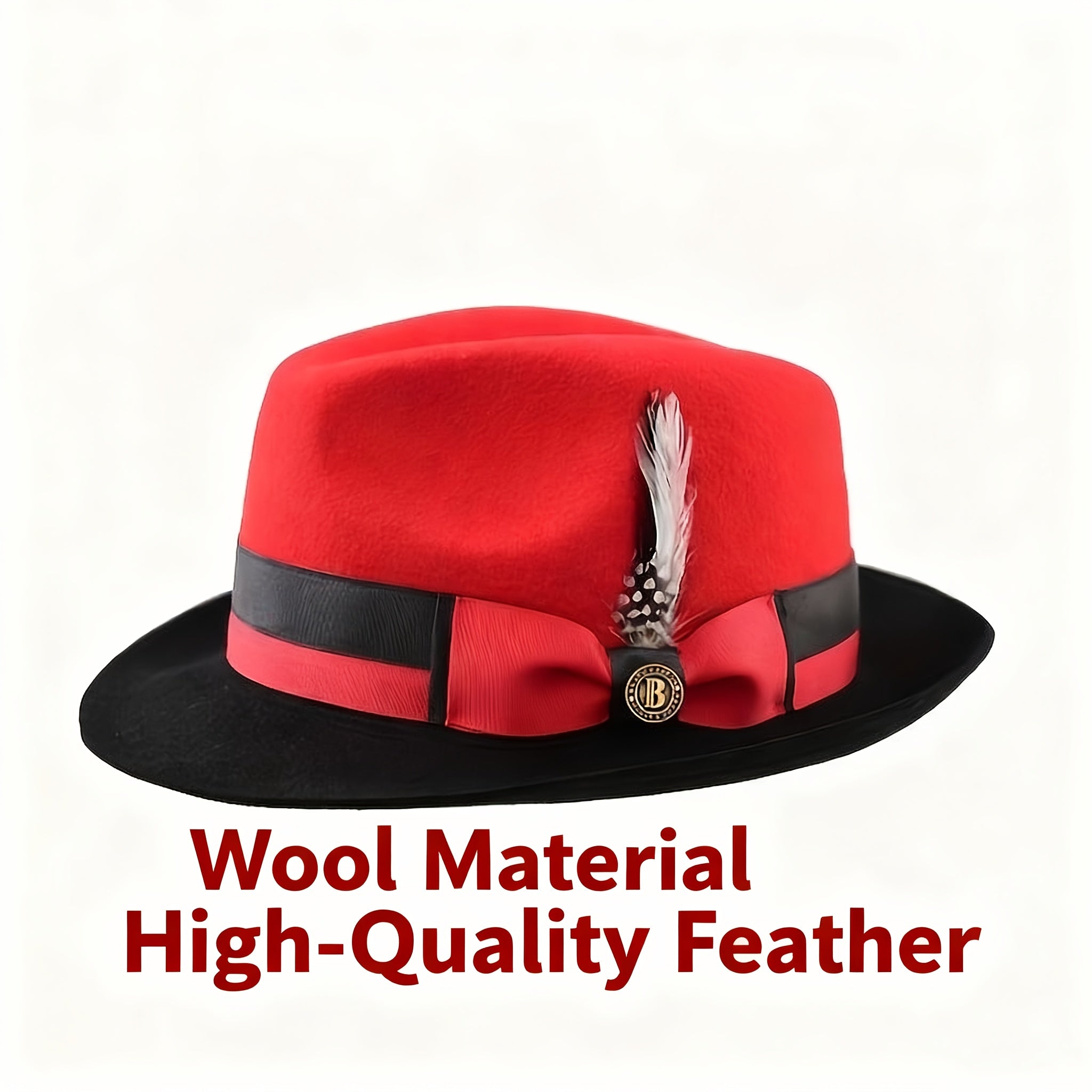 Men's Vintage British Gentleman Top Hat Cashmere Wool Blend – Adjustable 57-60cm Classic Fall Winter Dress Hat in Black White Red Yellow for Formal Costume Party Holiday Gift