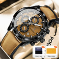 POEDAGAR Men's Waterproof Chronograph Quartz Watch Luminous Leather Strap – Calendar Date Sports Casual Wristwatch Gift for Men Black Brown Black