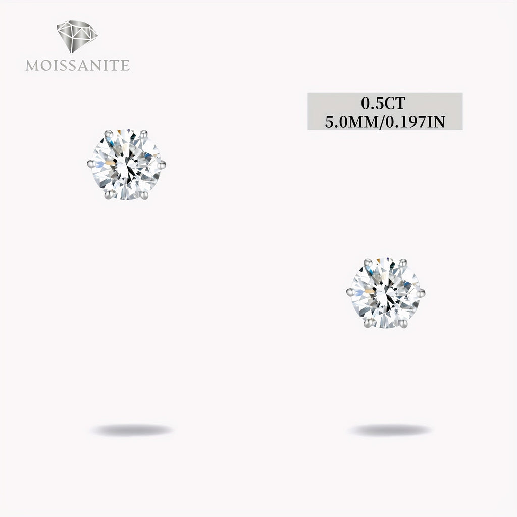 Moissanite Stud Earrings D Color VVS Brilliant Round Cut S925 Sterling Silver – 1CT to 10CT Options, Velvet Pouch & Polishing Cloth Included, Perfect Birthday, Christmas & Valentine’s Day Gift (4.25g)
