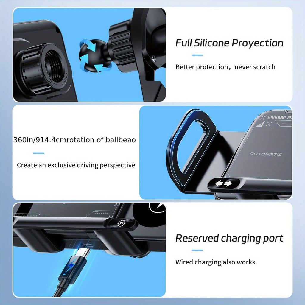 15W Wireless Car Charger Mount Auto-Clamping for Samsung Galaxy Z Fold6 Fold5 Fold4 iPhone 16 15 14 13 12 Pro Max – Electric Horizontal Vertical Adjustment Fast Wireless Charging Car Phone Holder 4.3"-6.9"