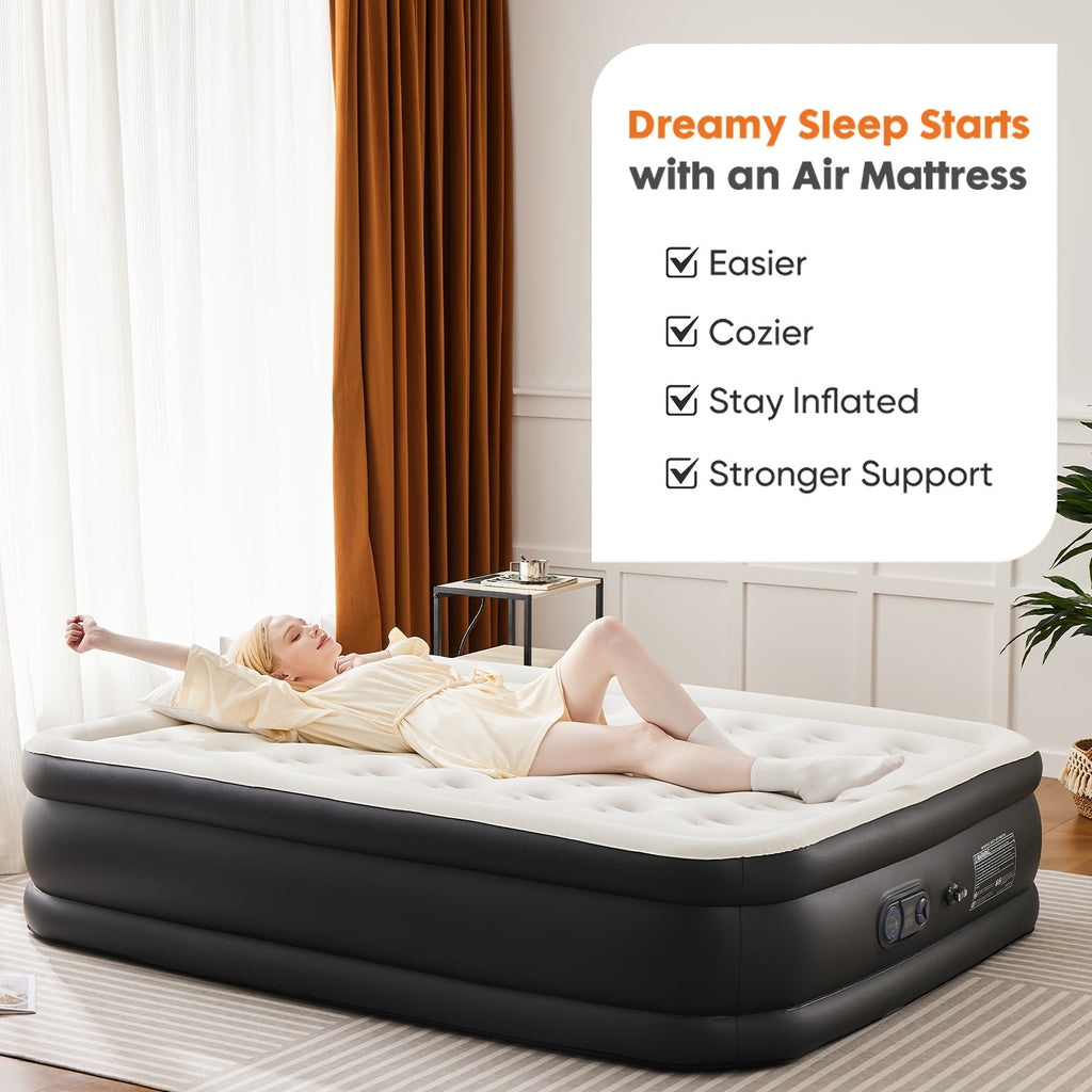Inflatable Air Mattress with Built-In Pump – Double Height Blow-Up Airbed 16"/18"/21" Thick, 660 Lbs Capacity, Non-Slip Bottom – for Home, Guest Room, Camping & Outdoor Use