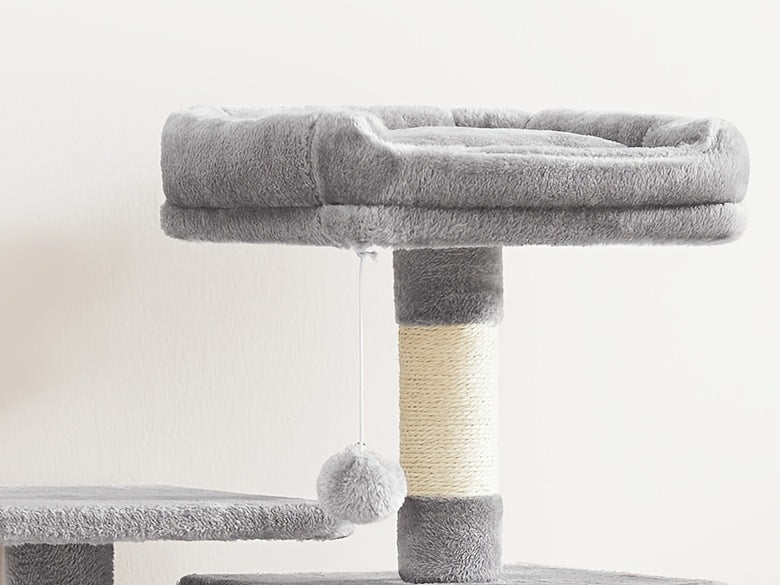 Cat Tree Tower 44 or 66 Inch Multi-Level Hammock Cozy Cave 4 Sisal Posts 2 Perches Anti-Tilt 10-Min Assembly Indoor Cats Kittens Multi-Cat Dark Gray Light Gray White Beige