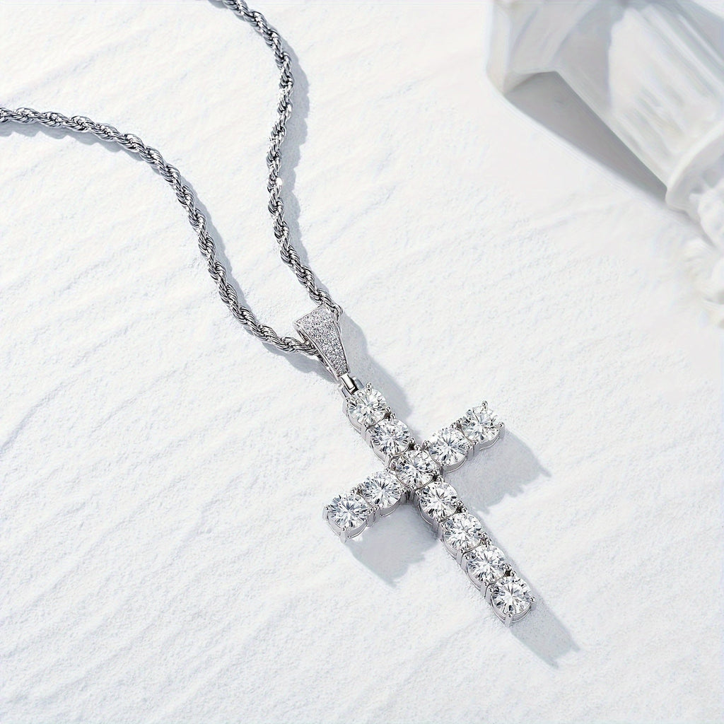 925 Sterling Silver Platinum-Plated Cross Pendant Necklace for Men – Hypoallergenic Hip Hop Luxury Style, Perfect Gift for Him, Banquets, Parties & Special Occasions