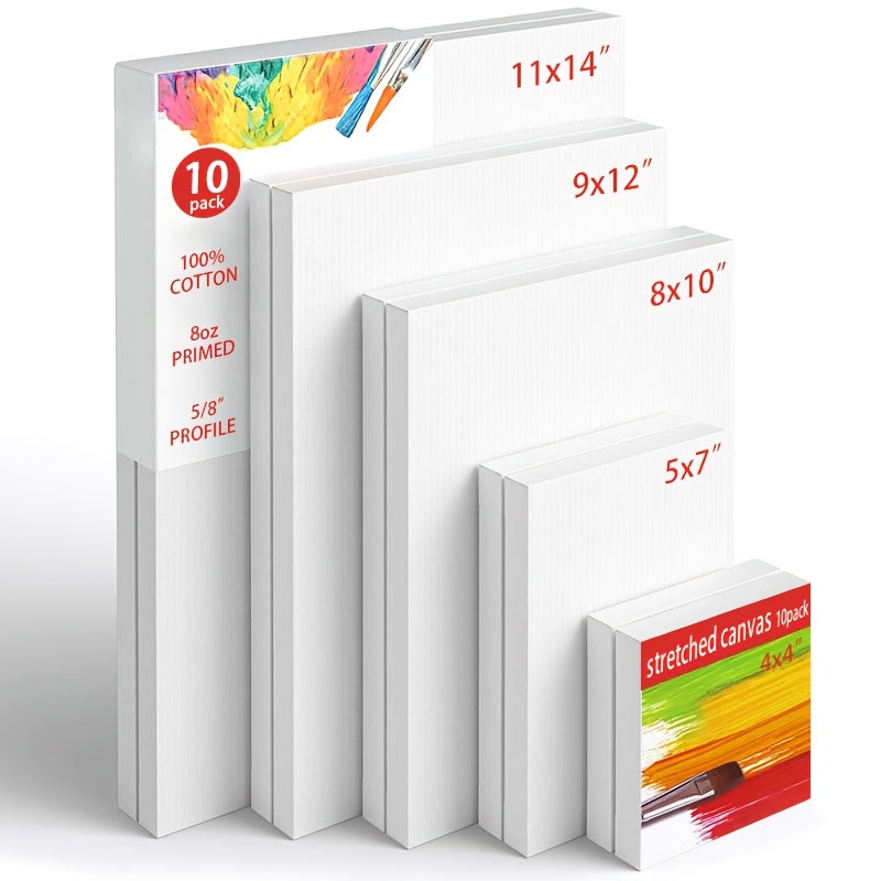 Stretched Canvas Multi-Pack 100% Cotton Primed White – Round Square Rectangular Sets 10 15 20 Pieces for Acrylic Oil Watercolor Painting Pouring Mixed Media Artist Boards Bulk Value Pack