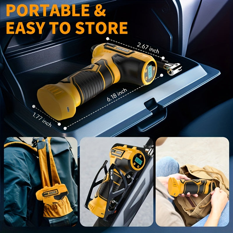 Portable Tire Inflator 150 PSI 120W Cordless Air Compressor 25L/min Fast Inflate Auto-Shutoff Digital Pressure Gauge LED Light Dual 2000mAh Battery for Car Motorcycle Bike Ball | Nova Mart