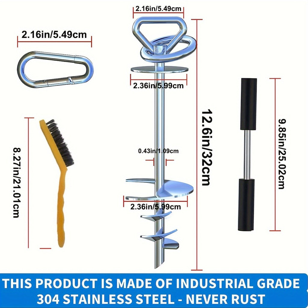 Heavy Duty Dog Stake Tie Out – 304 Stainless Steel Spiral Ground Anchor with 360° Swivel, Anti-Tangle, Holds Up to 200 lbs, for Camping, Beach & Yard Use