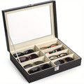 8-Slot PU Leather Eyeglasses Storage Case – Large Capacity Glasses Organizer Display Box for Sunglasses Reading Glasses Household Collection Black White Green
