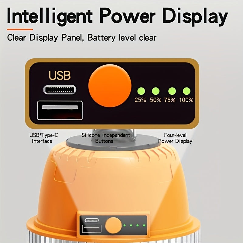 LED Camping Lantern USB Rechargeable with Built-In Power Bank, Ultra-Bright Portable Hanging Tent Light for Camping BBQ Patio Outdoor Emergency, Charges Mobile Phones, Freestanding & Hanging Design