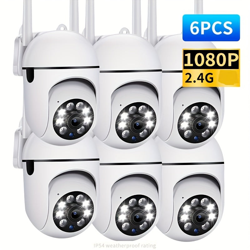6-Pack 1080P Full HD WiFi Security Camera with 355° Panoramic Rotation – Night Vision, Two-Way Audio & Motion Detection Alerts, Wireless Indoor Home Security Camera System, USB Powered, Smartphone Compatible