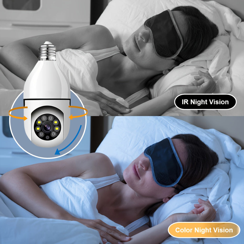3MP Light Bulb Security Camera WiFi 2.4GHz – E26/E27 Socket 1080P Full Color Night Vision 360° Pan Tilt Two-Way Audio Motion Detection Cloud & TF Storage Indoor Home Security Camera 1 2 Pack
