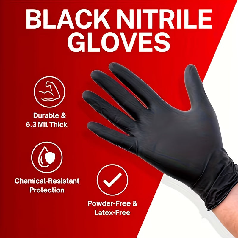 Black Nitrile Disposable Gloves 200 Pack Latex-Free Chemical Resistant High-Density Flexible Fit Industrial Grade for Cleaning Tattooing Painting Car Washing – S M L XL