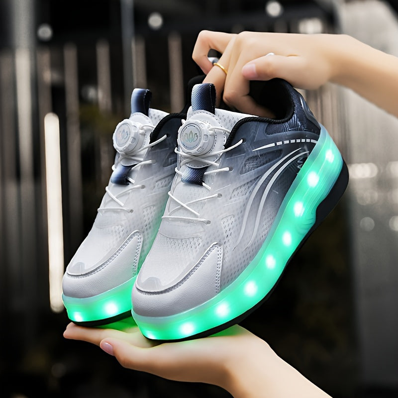Kids LED Light-Up Roller Skates with Removable Wheels – Gradient Flashing Outdoor Skate Shoes for Boys & Girls, Balance Training Roller Skates, Fun Birthday Gift for Kids Ages 3-12