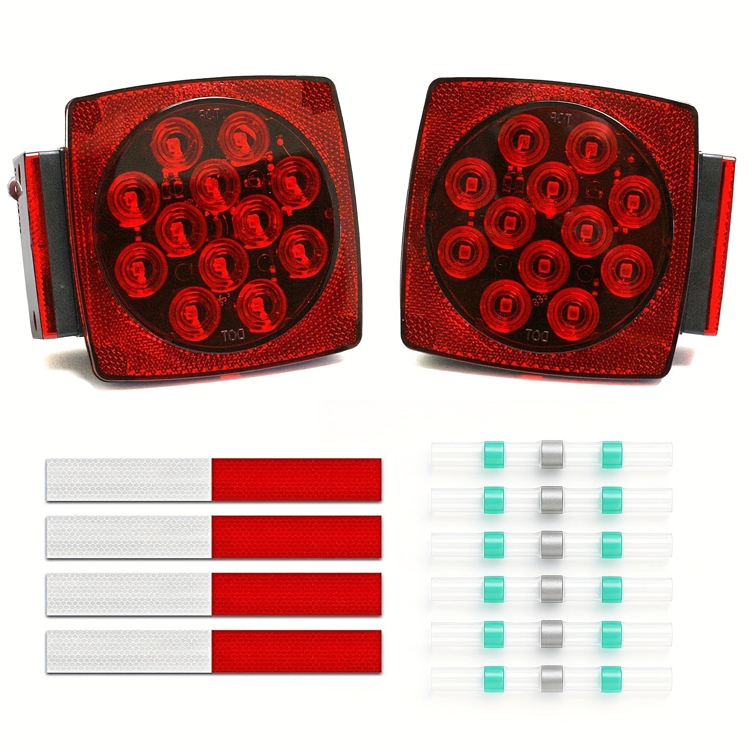 12V LED Trailer Lights Kit Stop Tail Turn Signal License Plate Light for Trailers Under 80 Inch Square LED Tail Lights for Boat Trailer Truck RV Camper Marine with Wiring Kit Options
