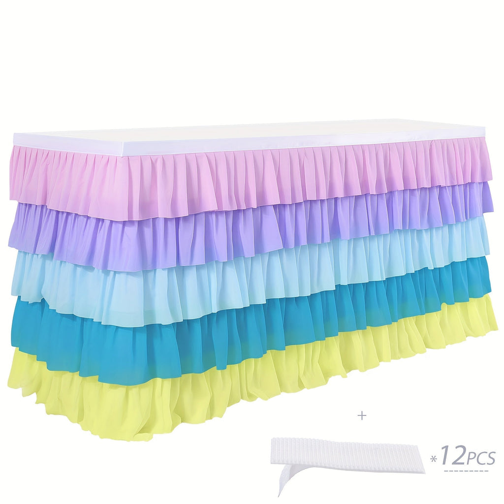 6ft Tulle Tutu Table Skirt – Chiffon Ruffle Table Skirting for Birthday Party, Wedding, Bridal Shower, Girls Party & Holiday Decor – Easy Hook & Loop Install, 12 Colors (72"L x 30"H)