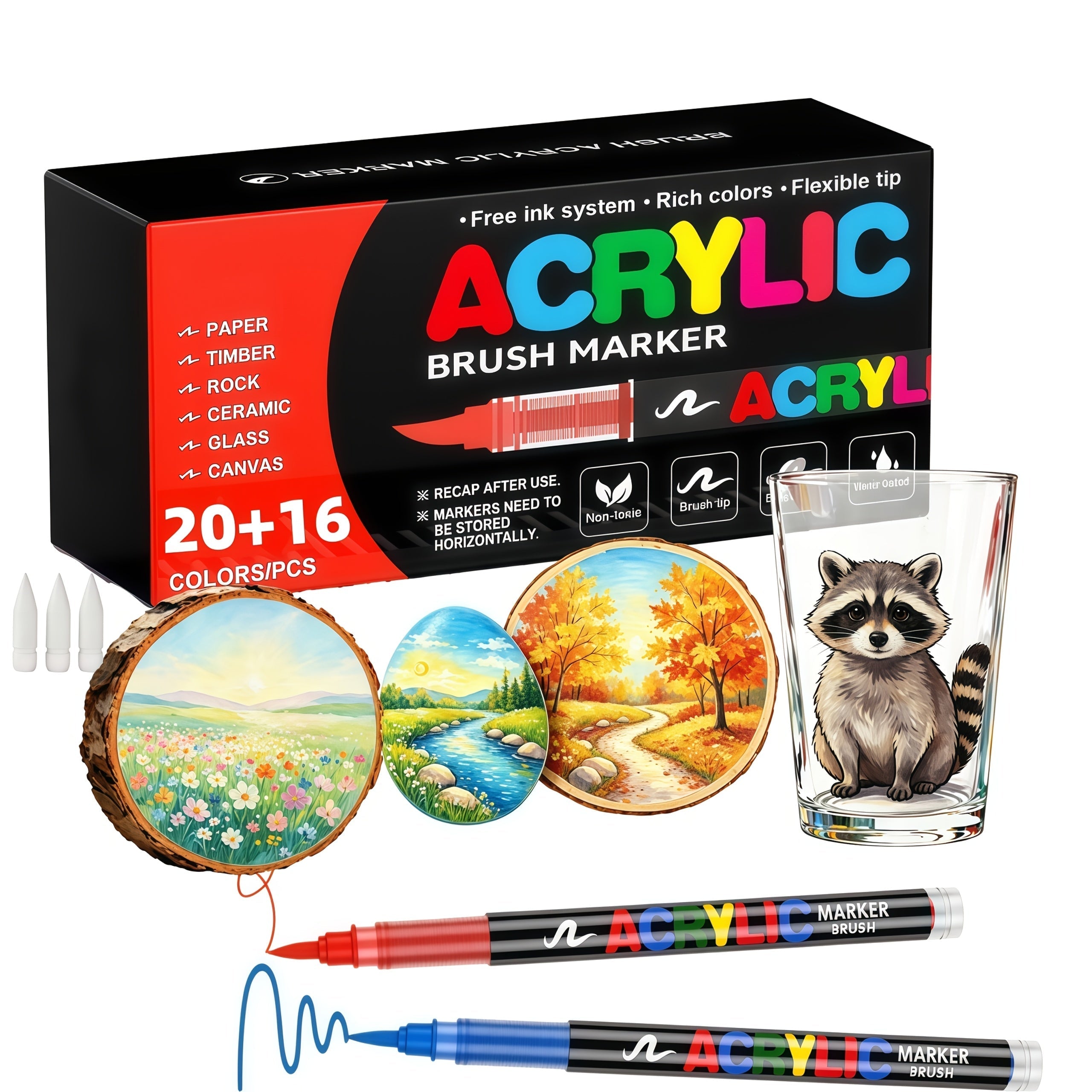 Acrylic Paint Markers Brush Tip Waterproof Quick-Drying Paint Pens for Rock Painting Wood Canvas Glass Ceramic Metal 12 to 168 Colors Art Craft Supplies Gift