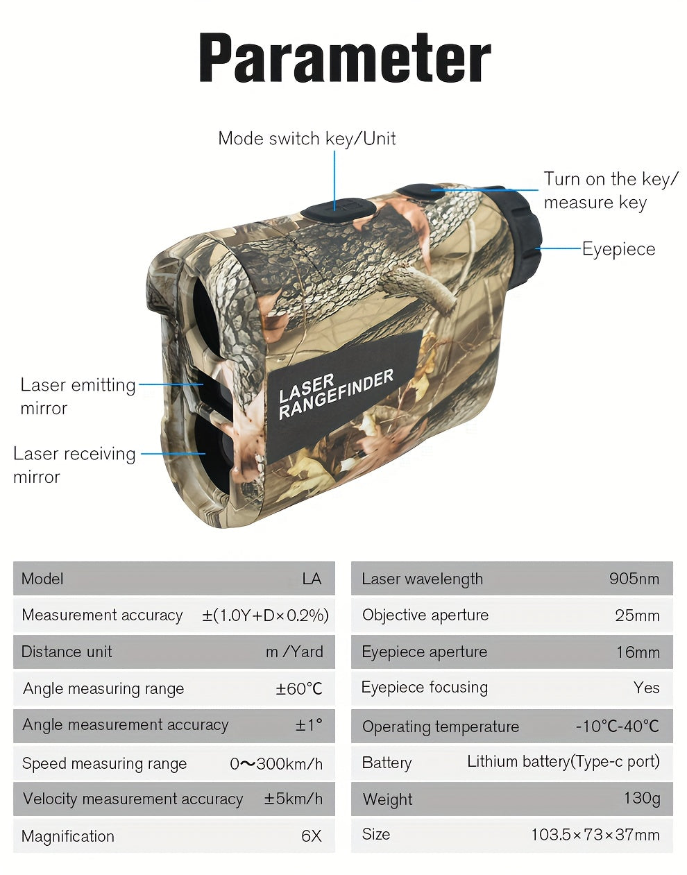 Laser Rangefinder 1200 Yards 6X Magnification Rechargeable – Slope Compensation Flagpole Lock Speed & Altitude Measurement Golf & Hunting Camo Rangefinder with Unit Conversion, LA12 Model
