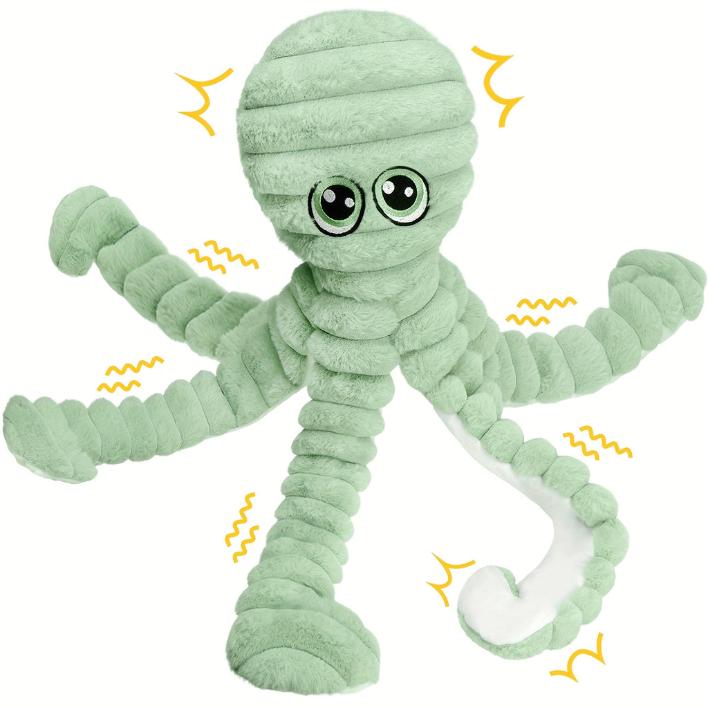 Squeaky Octopus Plush Dog Chew Toy Interactive Stuffed Squeaker Toy Puppies Dogs Soft Teeth Cleaning Chewable Small Medium Large Breeds 5 Colors Green Blue Pink Yellow Red