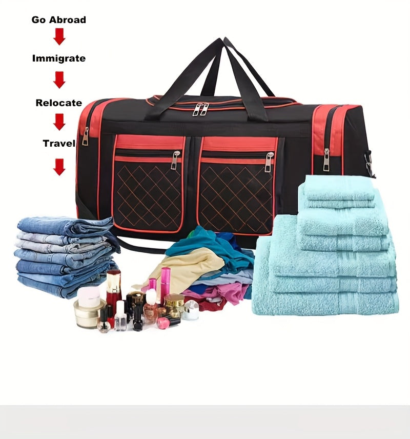 Heavy-Duty Large Capacity Travel Duffel Bag for Men & Women – Multi-Pocket Gym Bag with Adjustable Shoulder Strap & Zipper for Fitness, Weekend Trips, Business Travel & Outdoor Use, Red