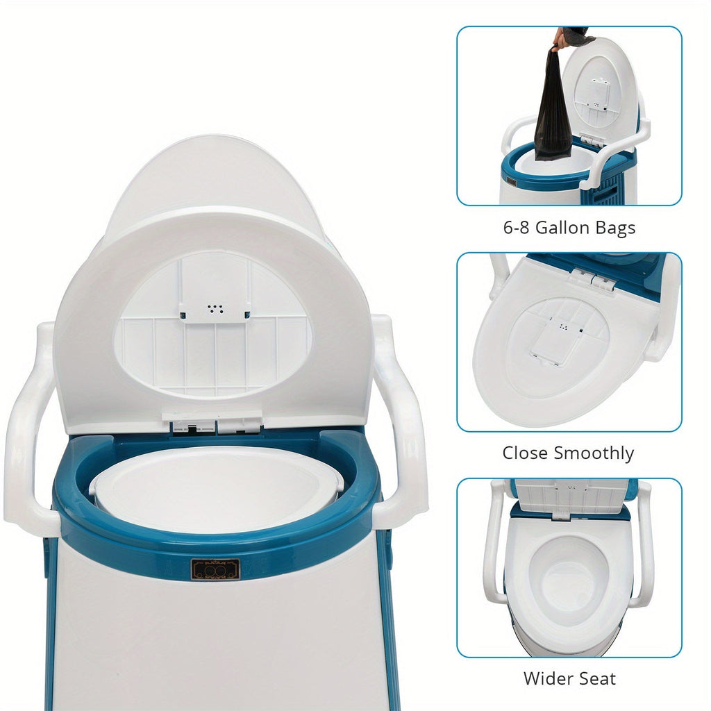 Portable Camping Toilet with Backrest & Handrails – 5 Gallon Detachable Bucket 350 lb Capacity Lightweight Commode for RV Boat Travel Camping