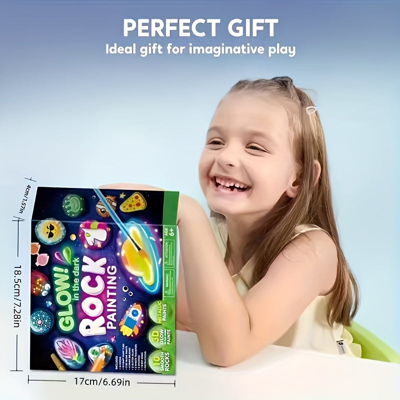 Glow in the Dark Stone Painting Kit for Kids – DIY Rock Art Craft Set with Luminescent Paint, Creative Outdoor Indoor Activity Gift for Boys Girls Birthday Party, Graffiti Painting Toy