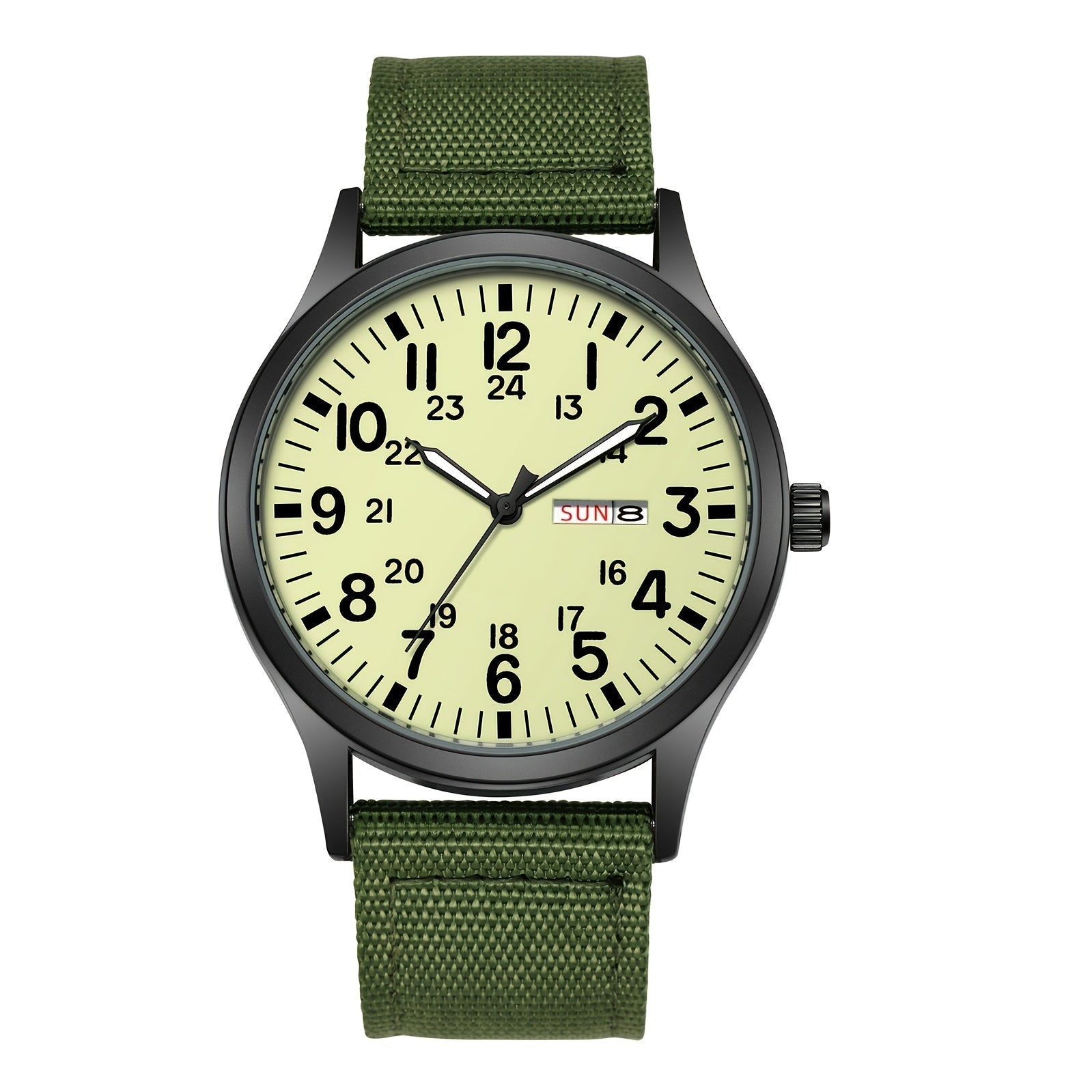 Men's Outdoor Sports Quartz Watch Nylon Strap Luminous Dial 24-Hour Military Scale – Calendar Function Lightweight Alloy Case Multi-Color Green Black Army Green Gift Watch for Men