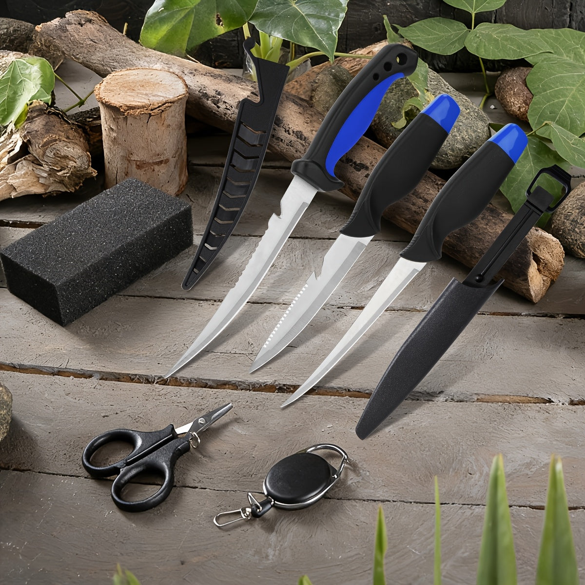 Fishing Knife Set 3 Piece Stainless Steel Fillet Boning Gutting Knives for Anglers & Campers – Includes Cut Resistant Gloves, Line Cutter & Cord, Unique Fishing Gift for Men & Dad