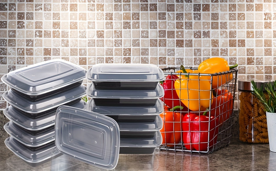 28oz Meal Prep Containers 50 & 150-Pack with Lids – BPA-Free Leakproof 1-Compartment Disposable Plastic Bento Lunch Box, Stackable, Microwave Dishwasher Freezer Safe Food Storage