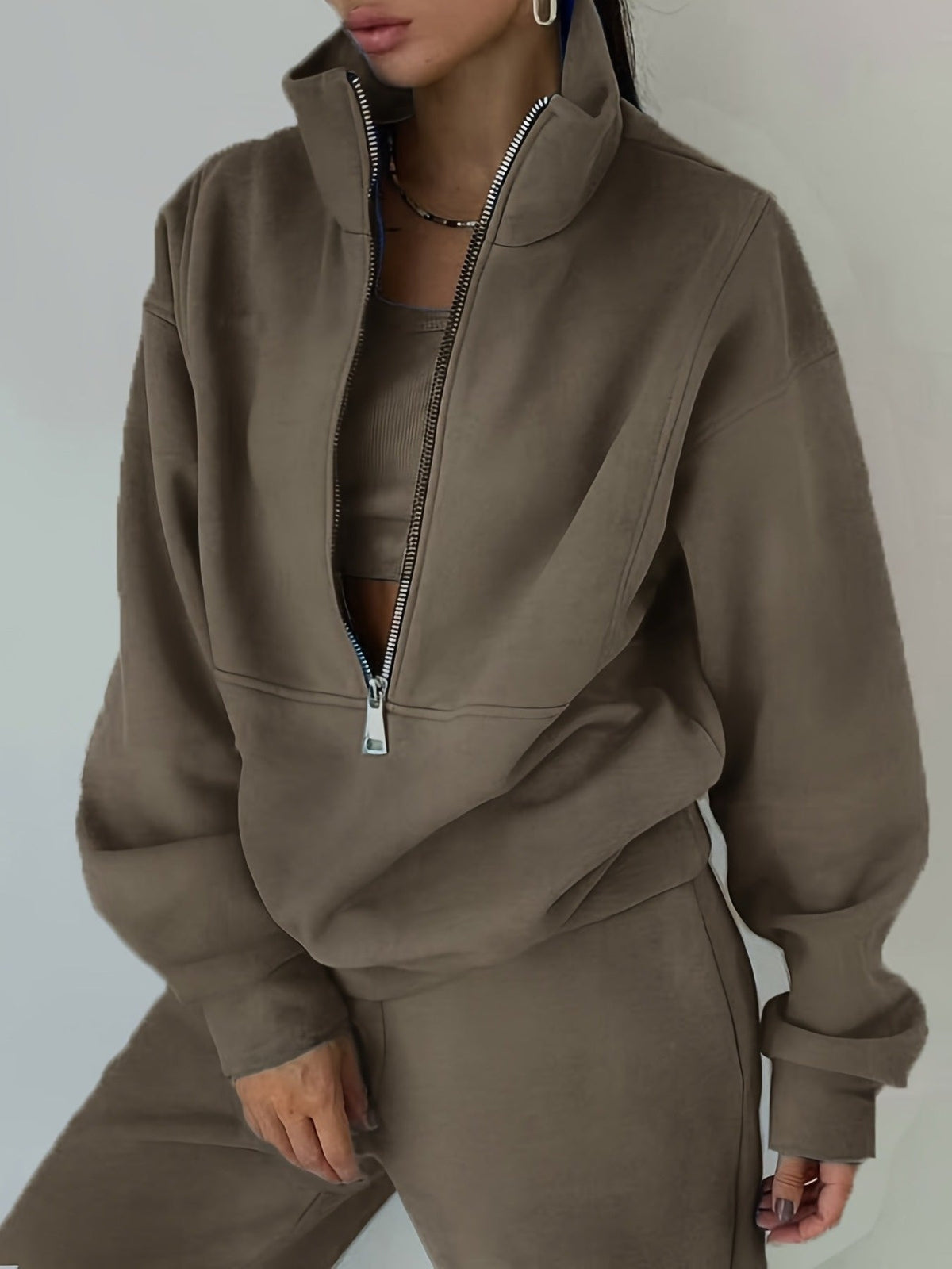 Fleece Two-Piece Set Women Sporty Street Casual Sweatshirt Pants Soft Cozy Matching Loungewear 10 Colors Pink Blue Black Purple Olive Green S-XXL
