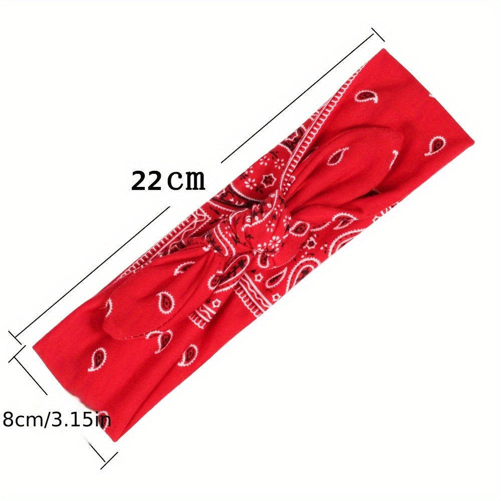 6-Pack Bohemian Paisley Bow Elastic Headbands for Women – Cashew Flower Loose Elastic Headscarves 6 Colors Sky Blue Black Navy Wine Red White Red All Seasons Sports Daily Wear Gift