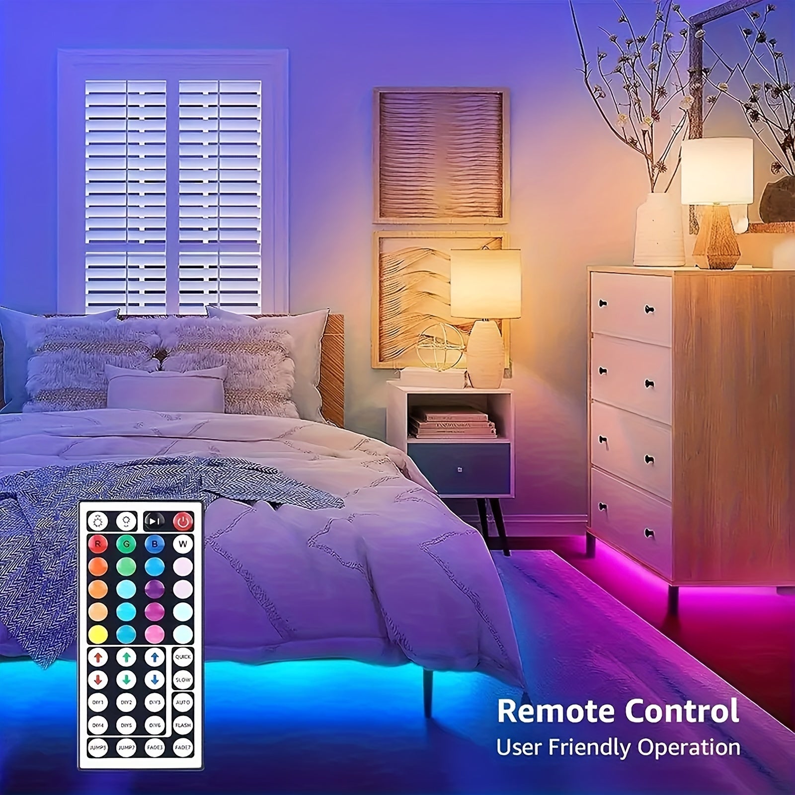100ft LED Strip Lights Color Changing RGB with 44-Key Remote & Power Supply – 30M Flexible Indoor LED Light Strip for Bedroom Living Room Festival Wedding Carnival Party Decoration Ambiance