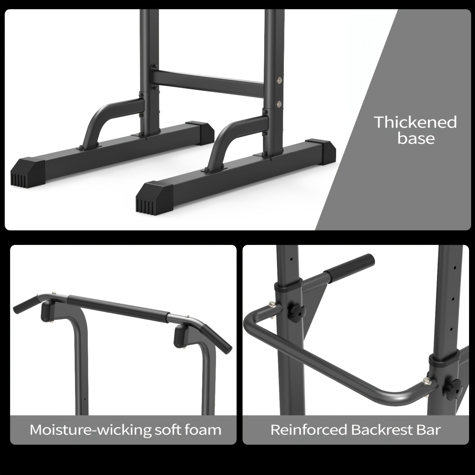 Adjustable Height Power Tower Dip Station – Multi-Function Pull Up Bar, Strength Training Workout Station for Home Gym – Black T055KX, No Backrest & Red T055CDU Models