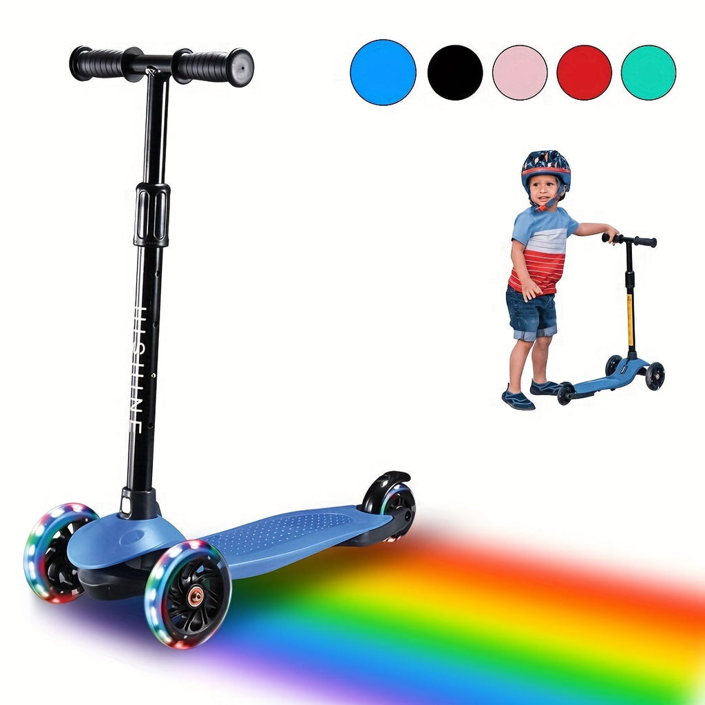 Light Up Wheels Kids 3-Wheel Scooter for Toddlers Ages 2-5 – Adjustable Height Lean-to-Steer Design, Front Brake & Double Suspension, No-Battery Glow Wheels, Birthday Gift for Boys & Girls, Pink Blue Black Red