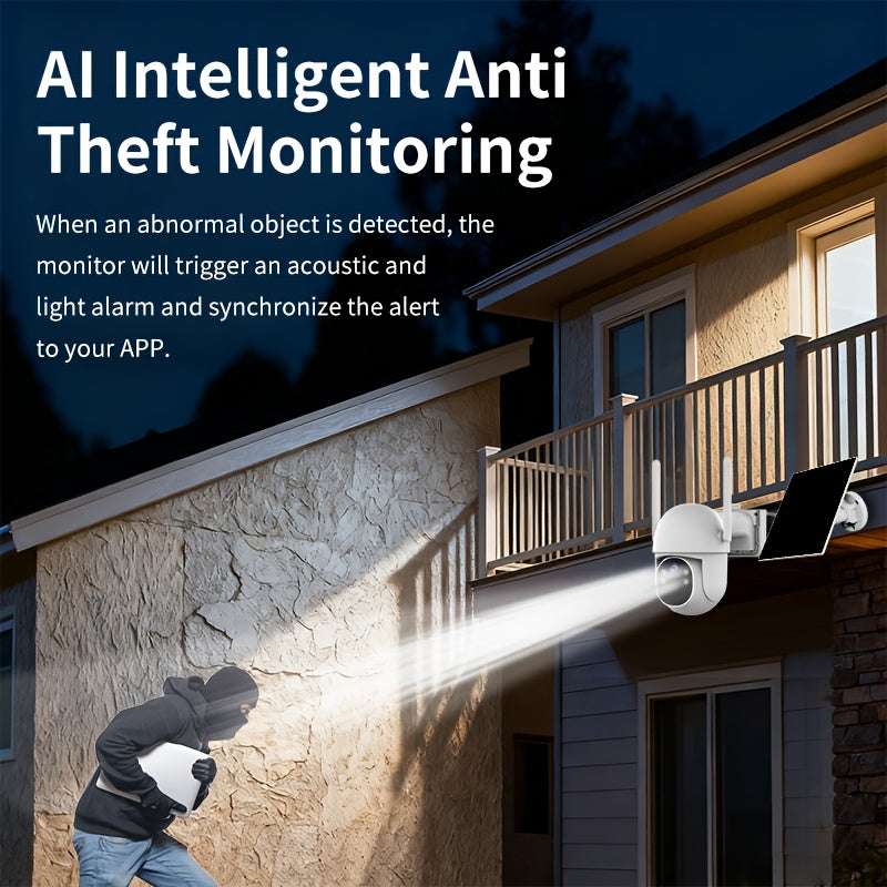 Solar Powered Outdoor Security Camera 2 Pack IP54 Waterproof – Wireless WiFi HD Color Night Vision AI Human Detection Two-Way Audio for Home, Yard & Driveway