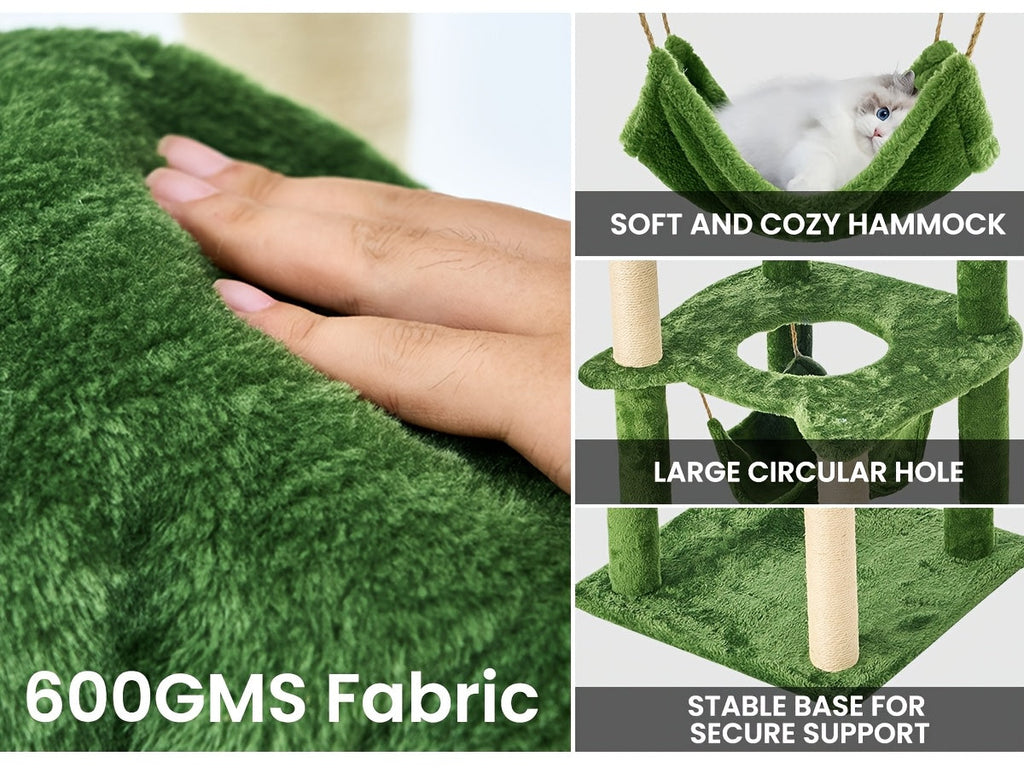55 Inch Cat Tree for Indoor Cats with Green Leaves – Multi-Level Large Cat Tower with Hammock Sisal Scratching Posts Hanging Ball Toy Cat Furniture for Living Room Bedroom