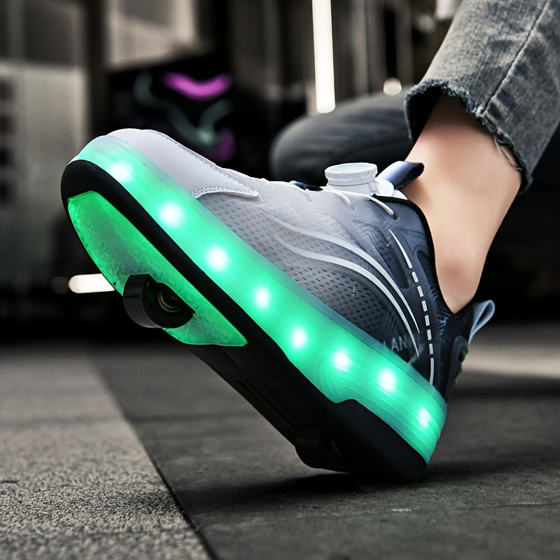 Kids LED Light-Up Roller Skates with Removable Wheels – Gradient Flashing Outdoor Skate Shoes for Boys & Girls, Balance Training Roller Skates, Fun Birthday Gift for Kids Ages 3-12