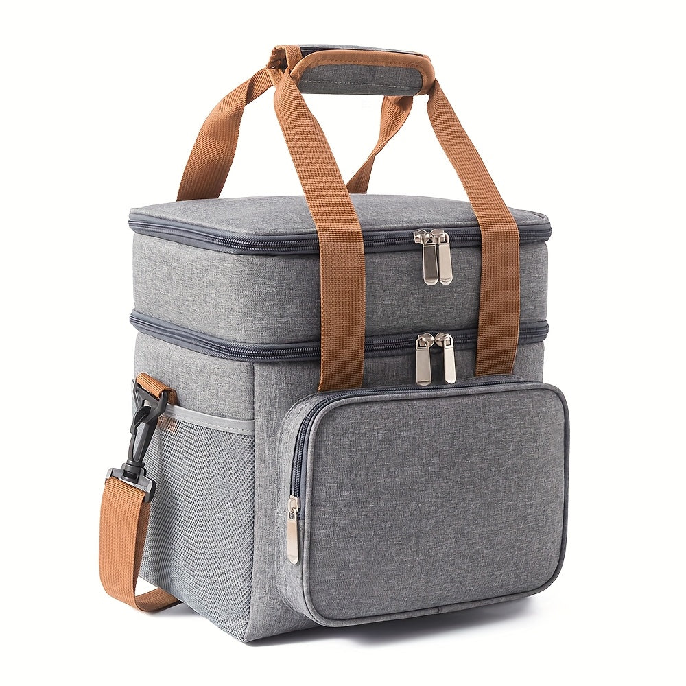 Insulated Lunch Bag Expandable Double-Layer Leakproof Cooler Tote with Adjustable Shoulder Strap, Durable Lunch Box for Work Office Picnic & Beach, Lightweight Thermal Bag for Men and Women
