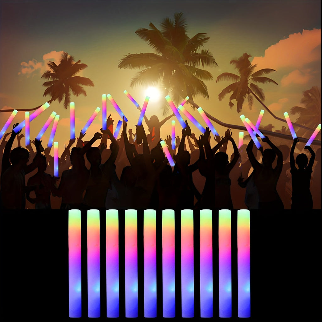 LED Foam Light Sticks Bulk Pack 28 48 or 100 Pieces – 3-Mode Color Changing Flashing Glow Sticks for Glow Parties Weddings Concerts Birthdays Halloween Christmas Camping Cheering Events – Safe for Kids Adults