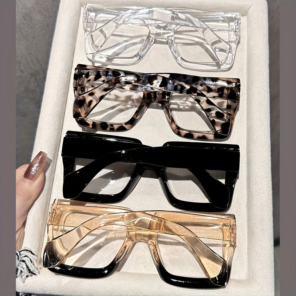 4 Piece Women's Square Fashion Glasses Set – Tortoiseshell Clear Rose Gold Lightweight Plastic Frames Stylish Decorative Eyewear for Office Home Parties Gift for Women