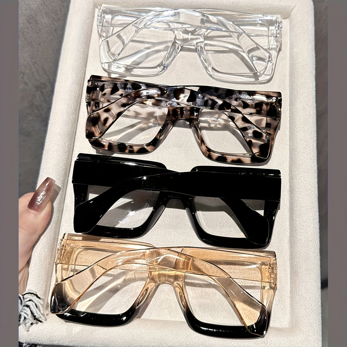 4 Piece Women's Square Fashion Glasses Set – Tortoiseshell Clear Rose Gold Lightweight Plastic Frames Stylish Decorative Eyewear for Office Home Parties Gift for Women