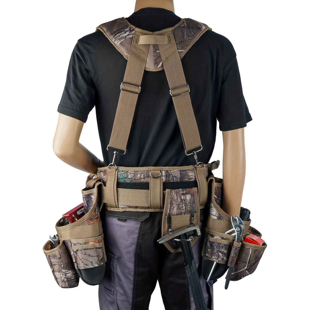 Heavy Duty Tool Belt with Suspenders 5-Piece Set – 1680D Ballistic Fabric, Carpenter Framer Construction Pouch with Phone Holder & Hammer Loop, Fits Electricians, Roofers & Contractors