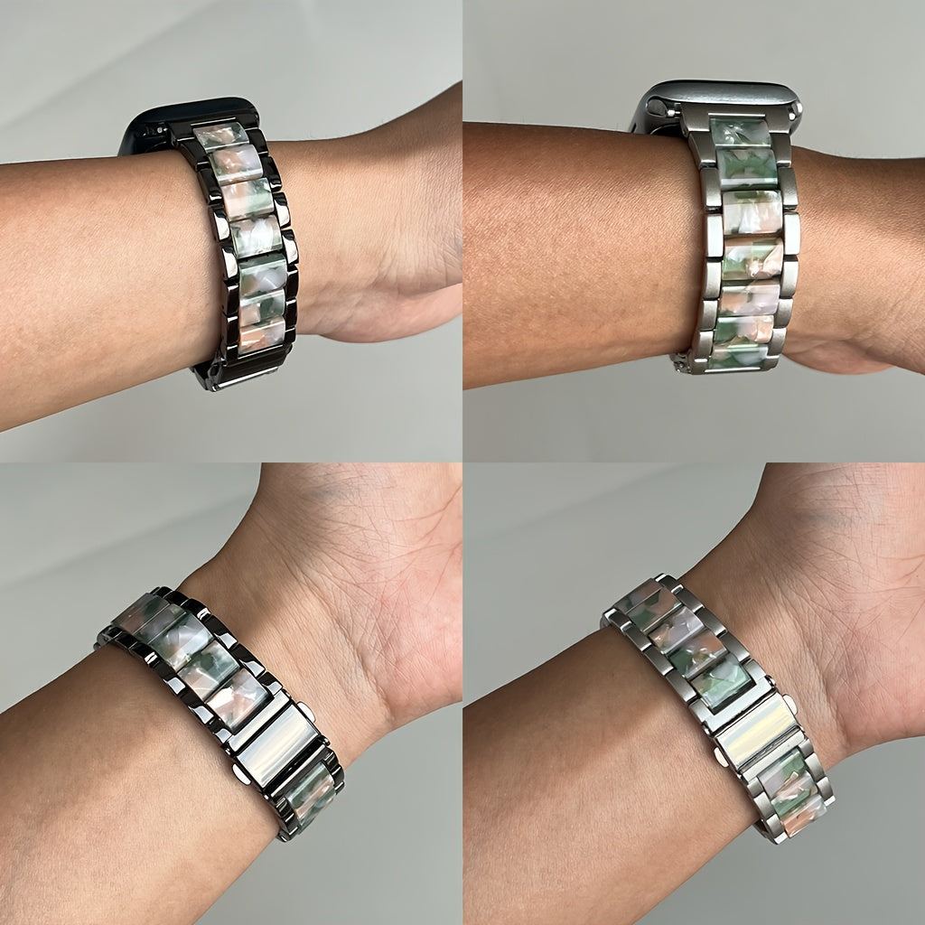 Apple Watch Band 42 44 45 46 49mm Women Stainless Steel Resin Metal Replacement Strap Starlight Rainbow for iWatch Series 11 10 9 8 7 6 5 4 3 SE Ultra Work Office Fitness Party