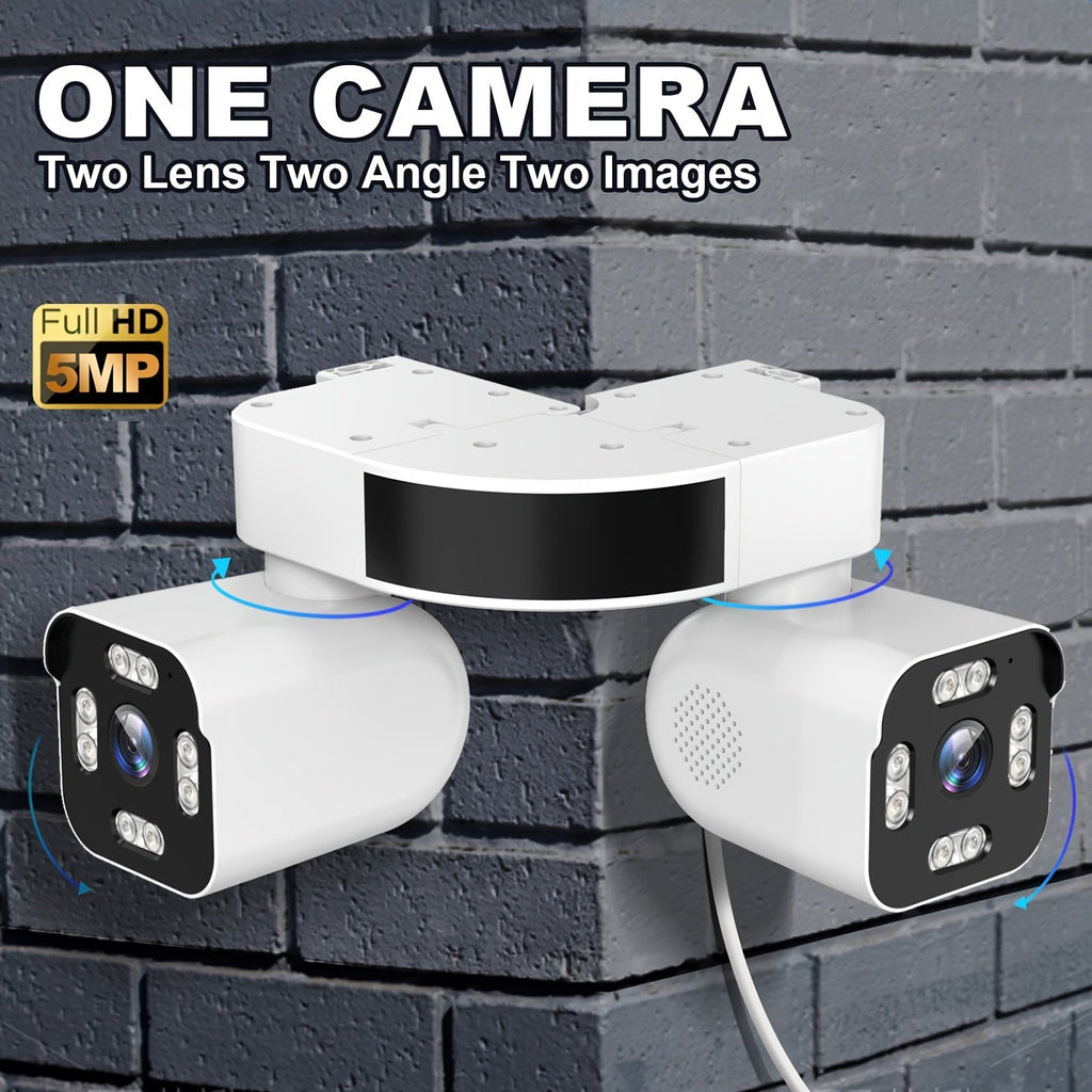 Dual Lens PTZ Security Camera Outdoor WiFi 5MP – 360° Pan Tilt 10x Electric Zoom Motion Detection Siren Alarm Two-Way Audio Color Night Vision 24/7 Wired Recording Home Surveillance