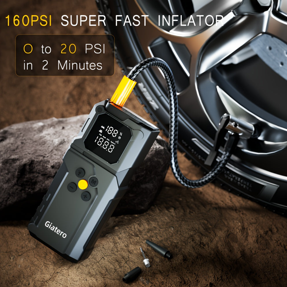10000A Jump Starter with Air Compressor 160 PSI, Portable Car Battery Booster Pack for Gas & Diesel Engines, USB-C QC 3.0 Fast Charge, LED Flashlight, Digital Display – Giatero Q27