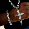 Stainless Steel Cross Necklace and Bracelet Set Unisex Boho Vintage Thickened Silver Jewelry Set for Men and Women Daily Wear Party Gift