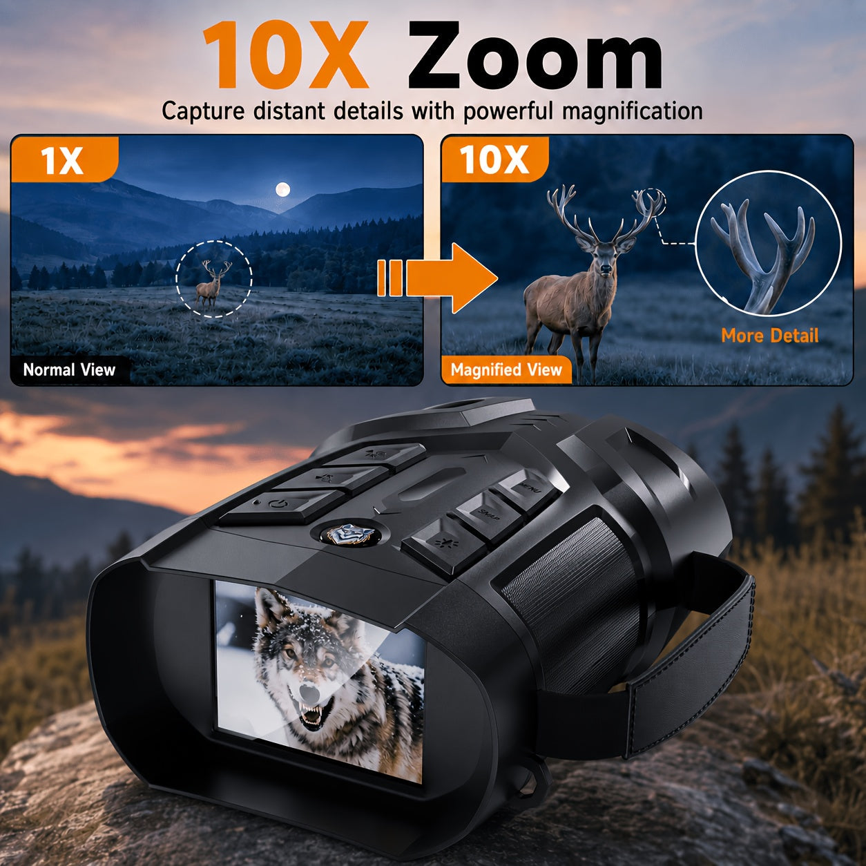 Night Vision Goggles 2K Ultra HD IR Binoculars 10X Zoom 2600ft Range – IPS Screen Rechargeable Battery for Hunting Camping Security Surveillance Wildlife Observation Gift for Men