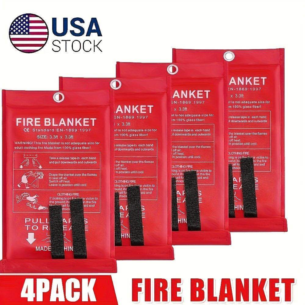 4-Pack Fiberglass Emergency Fire Blankets Heat Resistant Flame Retardant Safety Blanket – Home Kitchen Camping Car Garage Compact Fire Suppression Essential Fire Safety Equipment