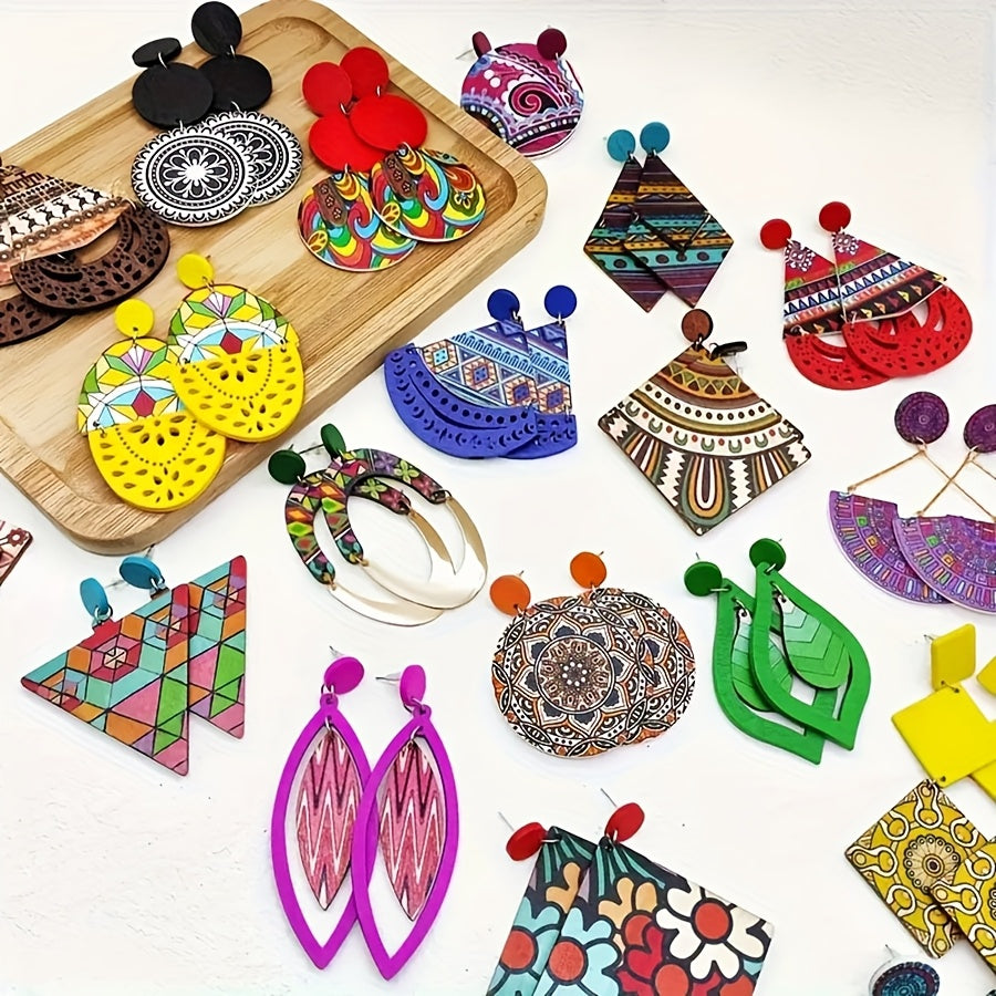 10/20-Pair Vintage Boho Floral Earrings Set – Mixed Style Color Printed Bohemian Fashion Jewelry for Women Girls Parties Daily Wear Festival Birthday Gift