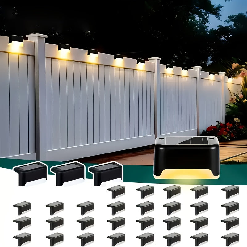 Solar LED Deck Lights Outdoor Stair Step Lights Auto On Off Dusk to Dawn 12 Hour Warm White 3500K for Fence Pathway Patio Balcony Yard Weatherproof ABS Pack of 8 16 or 32 No Wiring Required